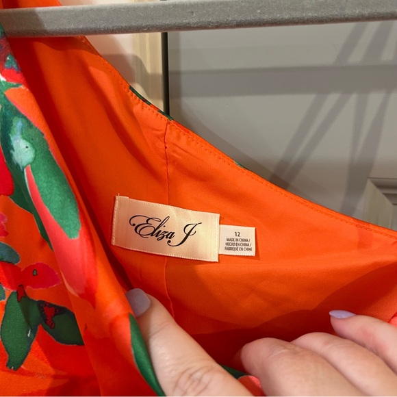 NWT Eliza J Painted Floral Satin One Shoulder Midi Dress - Picture 5 of 6